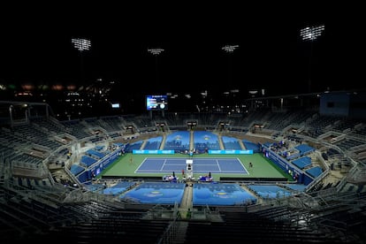 Panorámica de la pista Grandstand de Flushing Meadows durante el partido entre Sakkari y Serena.