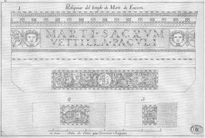 Restos romanos del Hornito de Santa Eulalia, en Mérida, en versión de 1753 de Esteban Rodríguez, dibujante de la primera etapa del 'Viage' de Valdeflores.