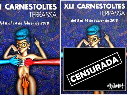 El cartel del carnaval de Terrassa, antes y despu&eacute;s del cambio.
