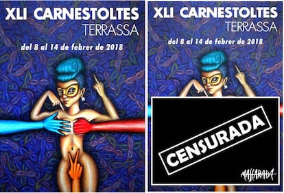 El cartel del carnaval de Terrassa, antes y despu&eacute;s del cambio.