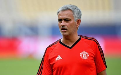 Morurinho durante el entrenamiento de este lunes en Skopje.