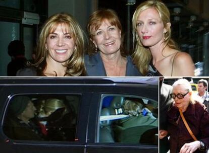 Natasha Richardson (a la izquierda), con su madre, Vanessa Redgrave, y su hermana Joely, en octubre de 2000. Abajo Liam Neeson, esposo de la fallecida, abandonando el hospital, y, a la derecha, Lauren Bacall.