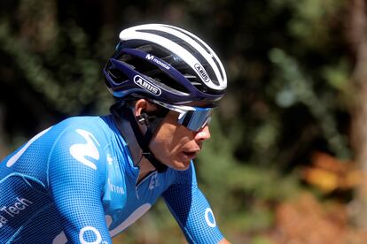 Miguel Ángel López, durante la vigésima etapa de la Vuelta en la que abandonó la carrera.