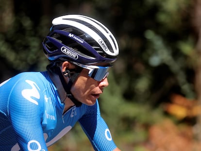 Miguel Ángel López, durante la vigésima etapa de la Vuelta en la que abandonó la carrera.