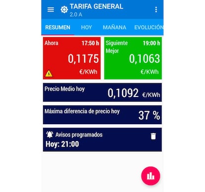 Esta app nos da información cada hora sobre el precio real de la electricidad