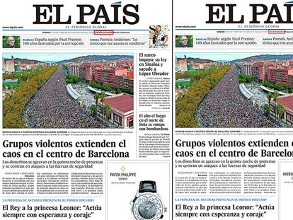 Portades d'EL PAÍS de l'edició Catalunya i Madrid del dia 19 d'octubre.