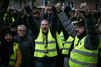 Striking taxi drivers in Barcelona on Tuesday.