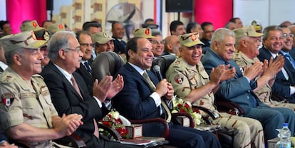 El presidente Abdelfat&aacute; al Sisi interviene en un acto, este martes en El Cairo 