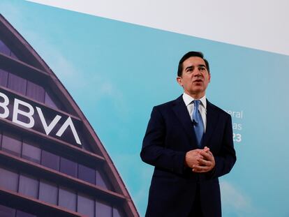 El presidente del BBVA, Carlos Torres, durante la junta de accionistas celebrada el pasado 17 de marzo.