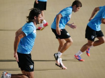 Entrenamiento del Málaga en la playa