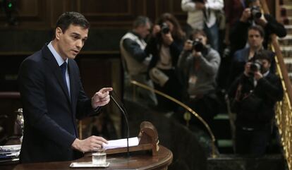 Pedro Sánchez este miércoles en el pleno del Congreso.