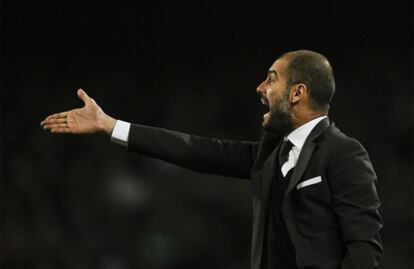 Pep Guardiola, durante un partido del Barcelona.