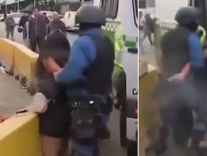 Una mujer dispara en contra de un guardia y un camarógrafo en un control realizado en el mercado de Lo Valledor, al sur de Santiago de Chile, este lunes 1 de abril.