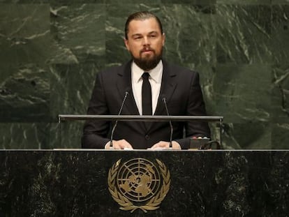 El actor Leonardo Di Caprio interviene este martes en la Cumbre del Clima.