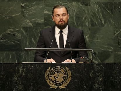 El actor Leonardo Di Caprio interviene este martes en la Cumbre del Clima. 