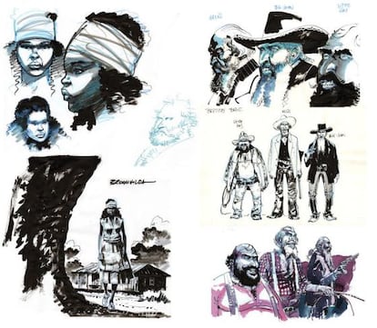 Bocetos de M.A. Guéra para definir el look de los personajes, radicalmente distintos al filme.