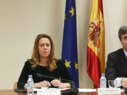 Ana Muñoz, Miguel Cardenal i Javier Tebas, durant la reunió de la comissió contra la violència als estadis.