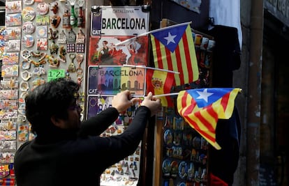 A pro-independence 'Estelada' Catalan flag in Barcelona.