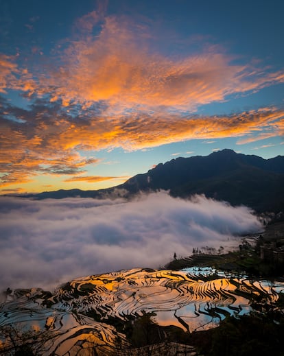 Atardecer en los arrozales de Yuanyang.