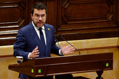 El president Pere Aragonès, en su comparecencia este miércoles en el Parlament.