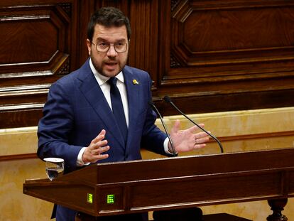 El president Pere Aragonès, en su comparecencia este miércoles en el Parlament.