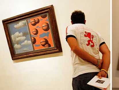 A la izquierda, <i>Cascabeles rosas, cielos en jirones,</i> de René Magritte; a la derecha, <i>Ukbar,</i> de Sean Scully.