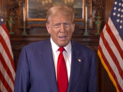 Republican presidential candidate and former U.S. President Donald Trump gives a statement on abortion policy, in this screengrab obtained from a video released on April 8, 2024.