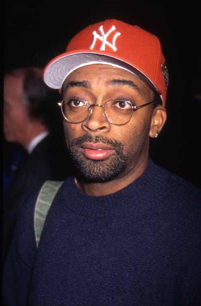 Spike Lee sports his trademark red New York Yankees cap; 1998.

