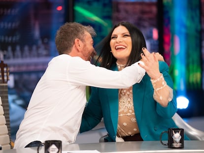 Laura Pausini y Pablo Motos, en 'El hormiguero'.