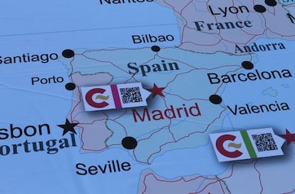 Mapa interactivo gigante sobre cooperación española instalado por la AECID en varias ciudades (marzo 2015).