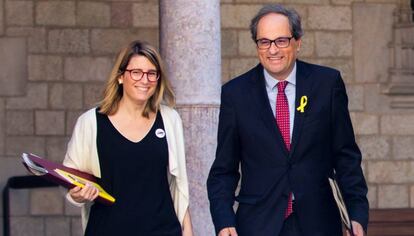 Quim Torra y la portavoz del Govern, Elsa Artadi, este martes.