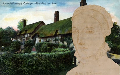 La casa de Anne Hathaway en Stratford y un retrato suyo que se puede consultar en la Colgate University Libraries.