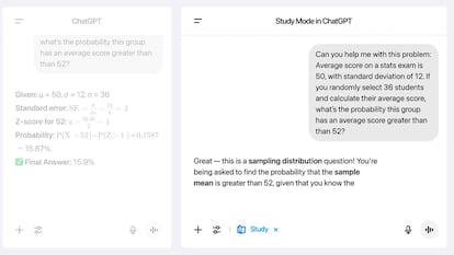 Ventana de uso del Modo de Estudio de ChatGPT