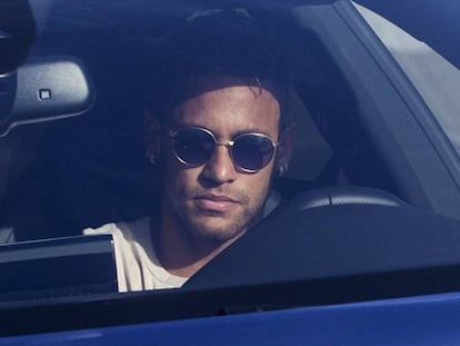 Neymar arriving at the Barcelona training grounds on Wednesday.