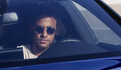 Neymar arriving at the Barcelona training grounds on Wednesday.