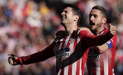 Morata y Koke celebran el primer gol del Atlético.