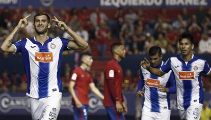 Baptistao celebra su gol, el primero del Espanyol ante Osasuna.