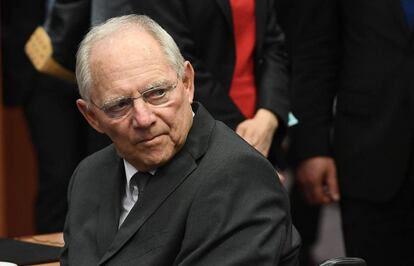 El ministro alem&aacute;n de Finanzas, Wolfgang Sch&auml;uble, en la reuni&oacute;n del Ecofin del 22 de mayo en Bruselas. / AFP PHOTO / EMMANUEL DUNAND