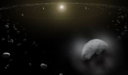 Ilustración de Ceres en el cinturón de asteroides.