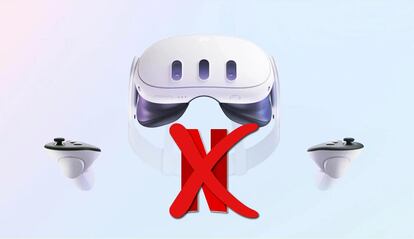 Gafas Meta Quest con fondo azul y logotipo de Netflix tachado