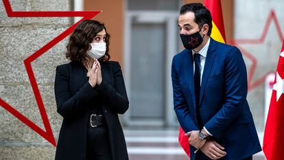 Madrid premier Isabel Díaz Ayuso and deputy premier Ignacio Aguado on Sunday.