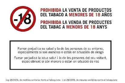 En el texto de este cartel propuesto por los hosteleros se prohíbe la venta de tabaco a menores. Además, se advierte de que fumar es perjudicial para la salud.