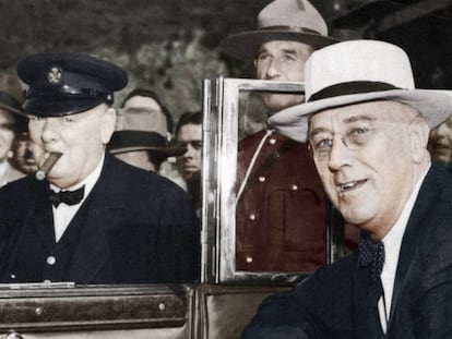 Franklin Roosevelt, a la derecha, fue el culpable de que al sombrero de Panamá se le conozca como tal sin ser de Panamá. En la imagen, Churchill (izquierda) y Roosevelt durante una reunión en Quebec (1944).