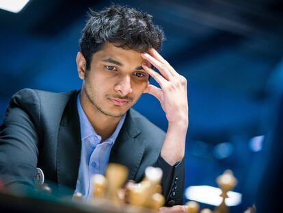 Santosh Vidit, durante su partida de hoy en Wijk aan Zee frente a Danil Dúbov