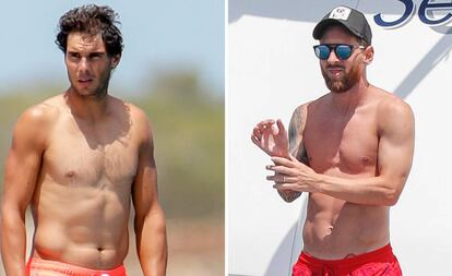 Rafael Nadal (izquierda) y Lionel Messi en Ibiza en julio de 2018.