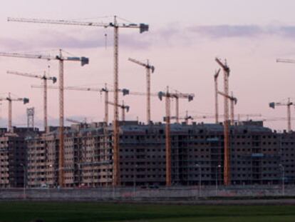 Grúas en bloques en construcción de la urbanización Francisco Hernando de Seseña (Toledo).