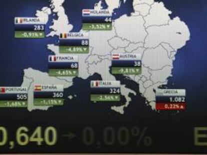 En la imagen, gráfico con la prima de riesgo de España y otros países europeos. EFE/Archivo