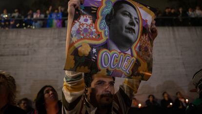 Activistas protestan en Ciudad de México tras el asesinato de Baena, el 13 de noviembre de 2023.