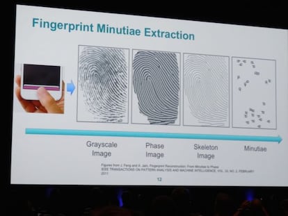 L'extracció del patró d'empremta digital, en una diapositiva de la presentació al congrés de Las Vegas.