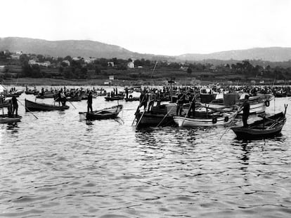 Mariscadores en la playa de Cesantes en la localidad de Redondela, tras el levantamiento de la veda de la almeja, berberecho y ostra.